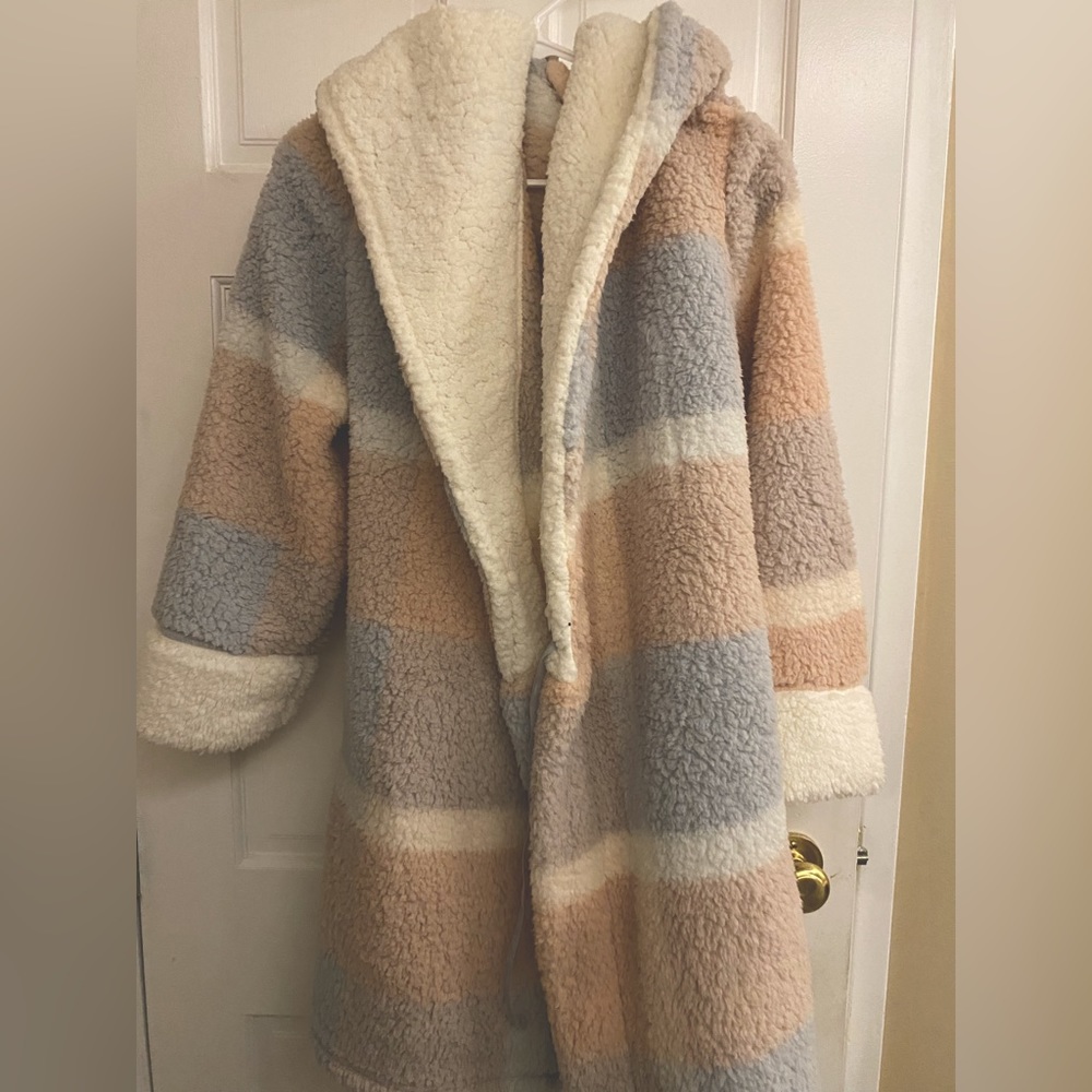 Baby blue and baby pink fluffy robe